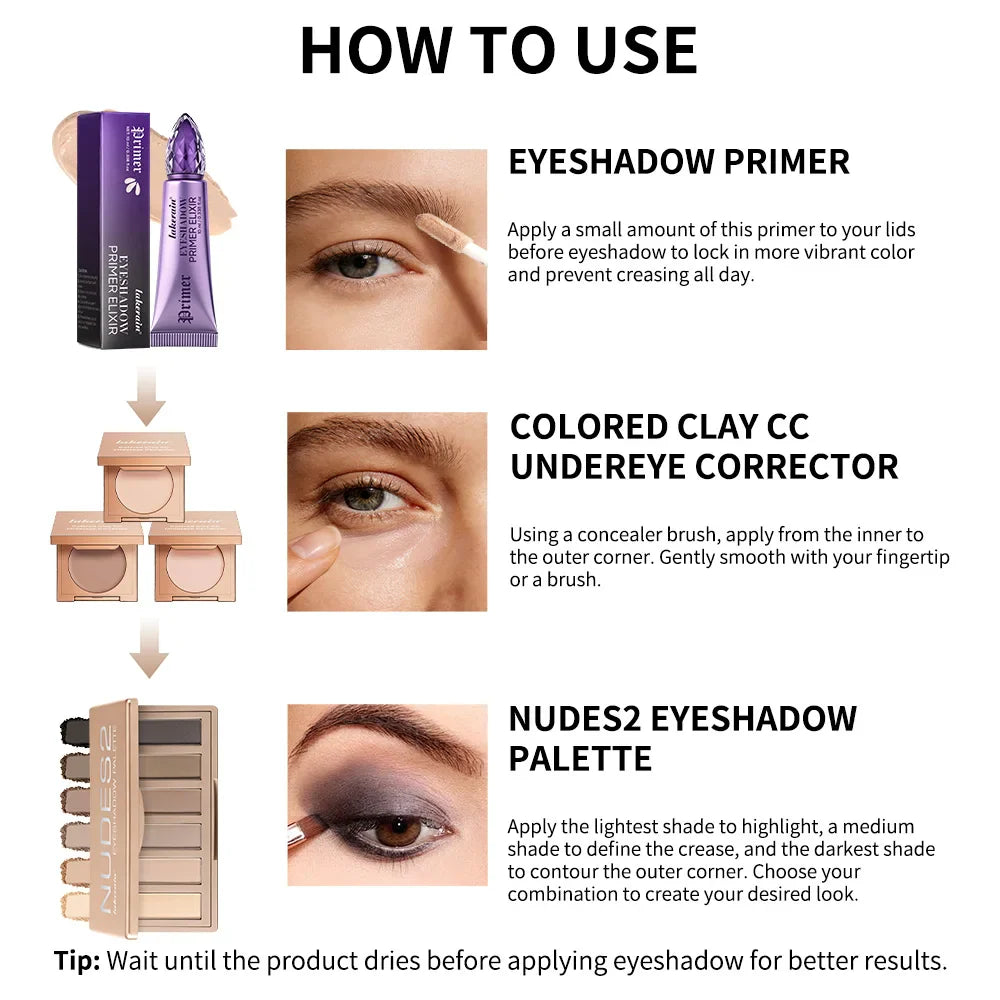 3-Pc Eye Makeup Set: Primer, Concealer & Eyeshadow Palette