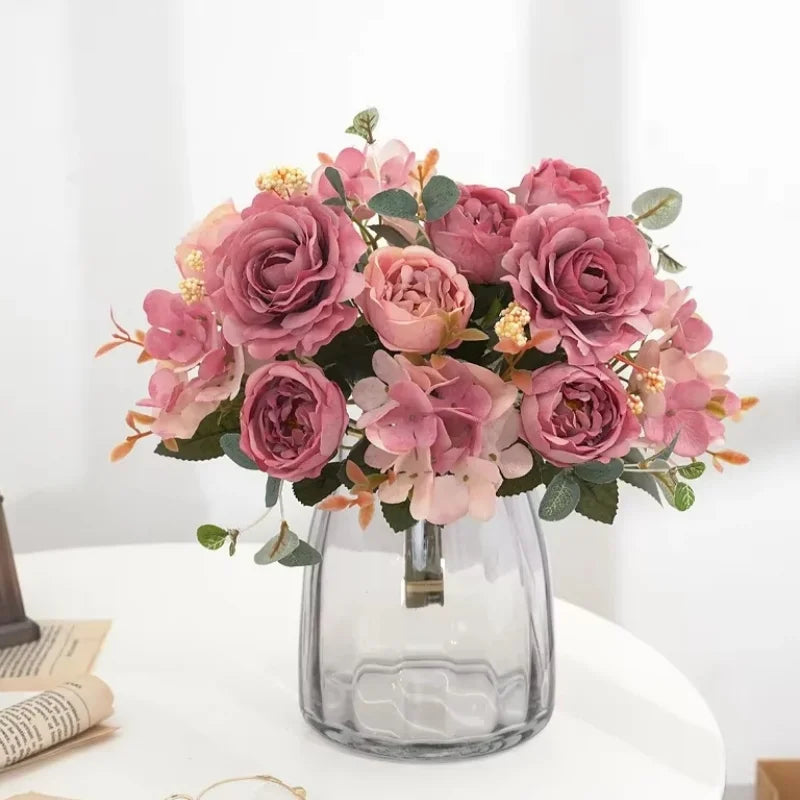 Retro Hydrangea Core Fake Peony Bouquet Simulation Wholesale Wedding Staircase Decorative Artificial Flowers Silk Flowers Peaceful Pleasures Health and Wellness