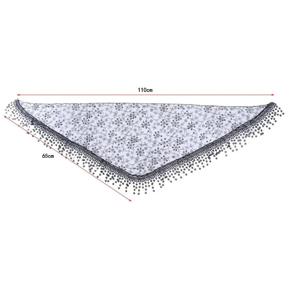 Women's Triangle Lace Veil Headscarf – Floral Sequined Scarf