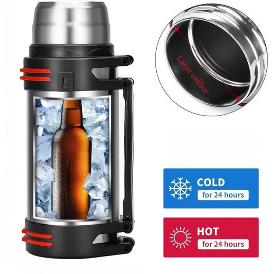 Outdoor travel, camping - stainless steel vacuum insulated bottle - large capacity thermos flask - keeps warm or cold Peaceful Pleasures Health and Wellness