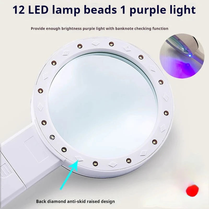 125Mm Handheld Illuminated Magnifying Glass with 12 Led Lights Reading Magnifier for Coins Insect Inspection Jewelry Loupe Peaceful Pleasures Health and Wellness