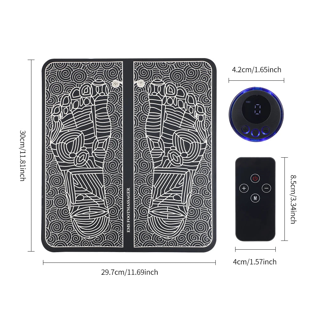 Smart EMS Massage Pad with RF Remote Improve Blood Circulation Leg Shaping Microcurrent Pulse Foot Massager Mat Acupoint Peaceful Pleasures Health and Wellness