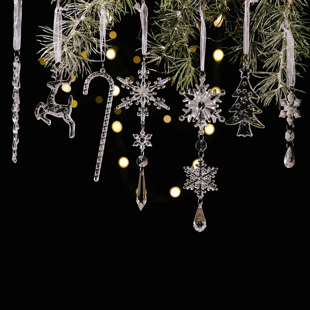 14-Pc Clear Acrylic Christmas Ornament Set | Easy Hang Tree Decor