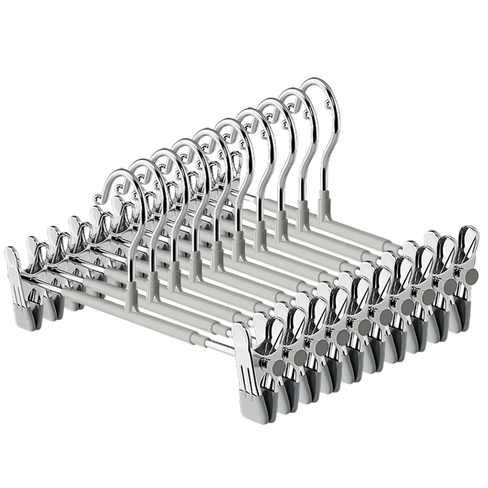 10-Pack Adjustable Clip Pants & Skirt Hangers | Non-Slip Steel