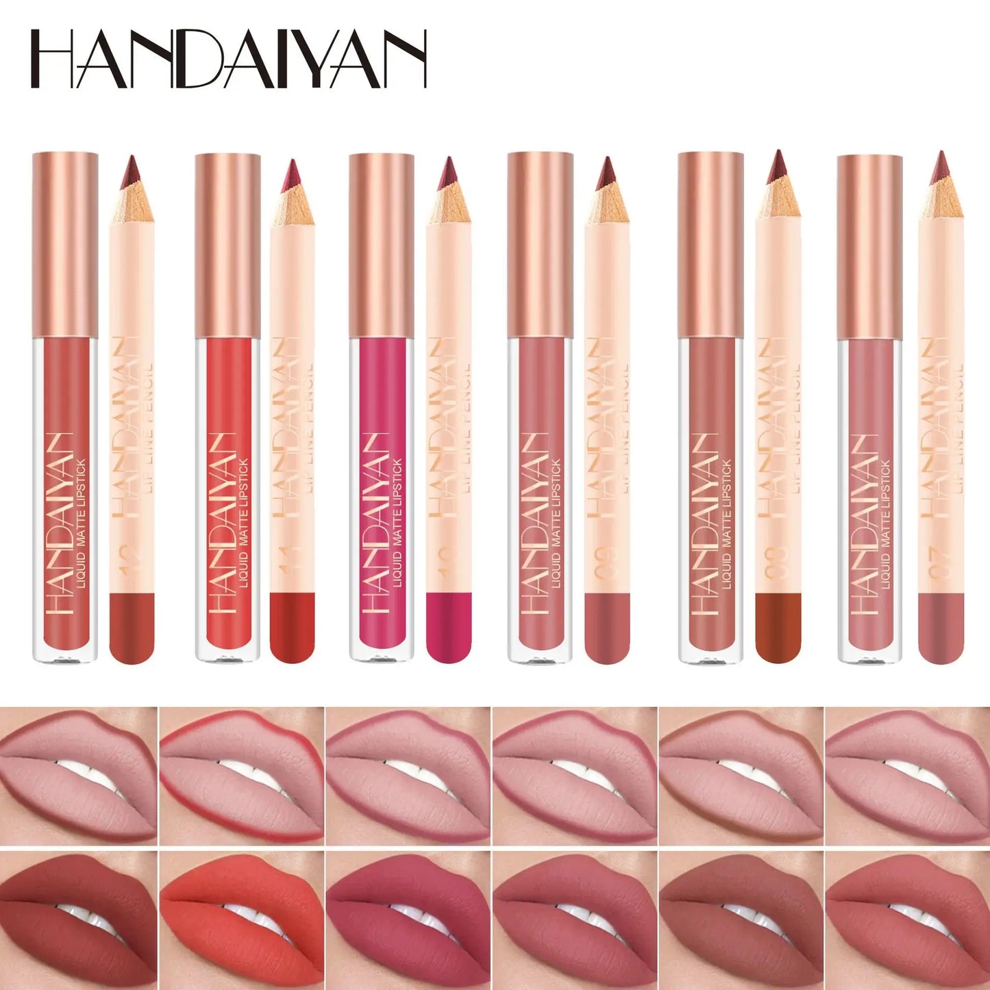 Handaiyan 2-in-1 Matte Lipstick & Lip Liner Set | 12 Shades