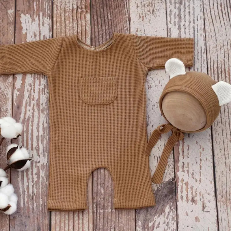 Baby Bear Romper & Beanie Newborn Photo Costume Set 0-2M