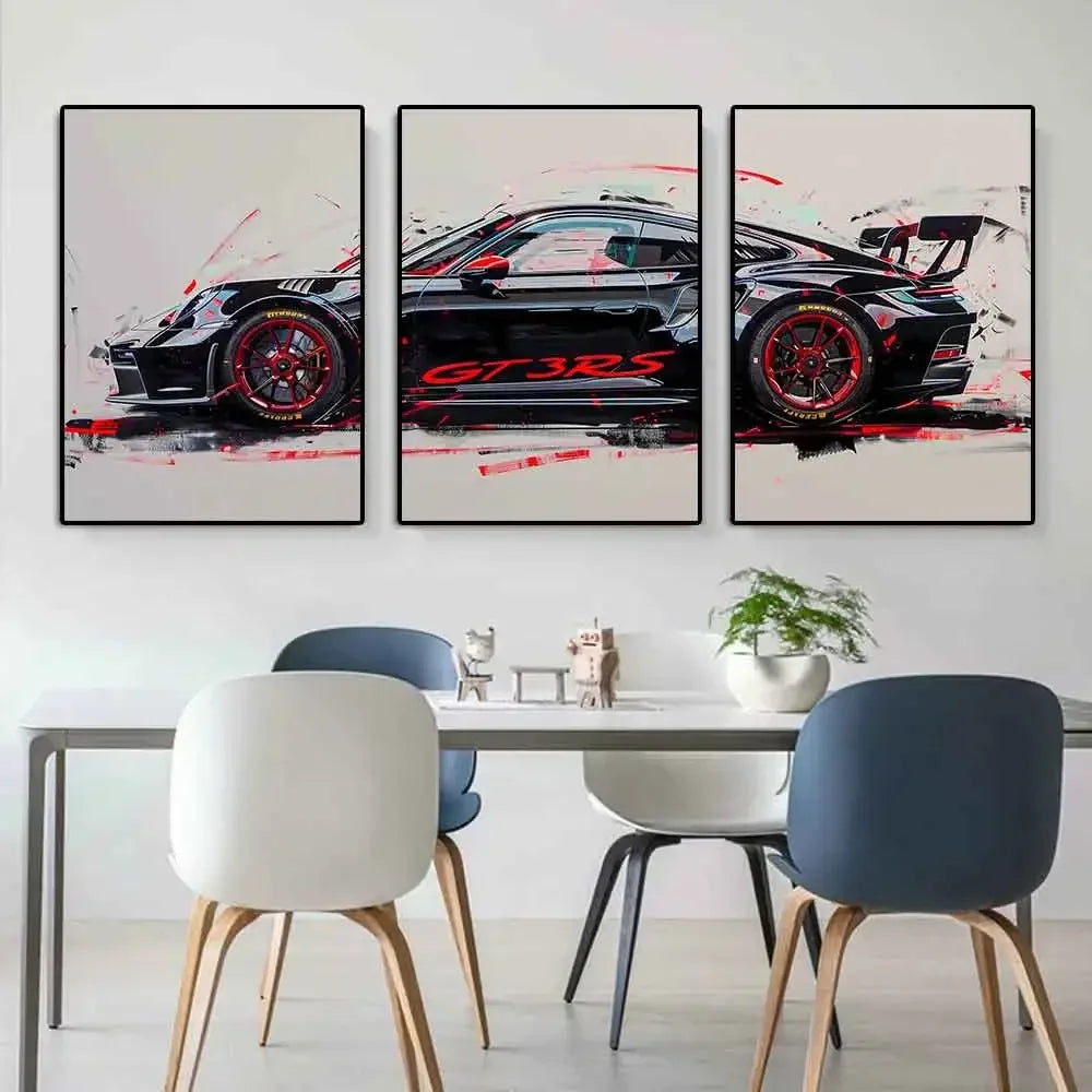 Fashionable Popular Super Sports Car GT3 RS Graffiti Wall Art, HD Canvas Print Poster, Home, Living Room, Room Decoration Peaceful Pleasures Health and Wellness 3pc 30x40cm Unframed