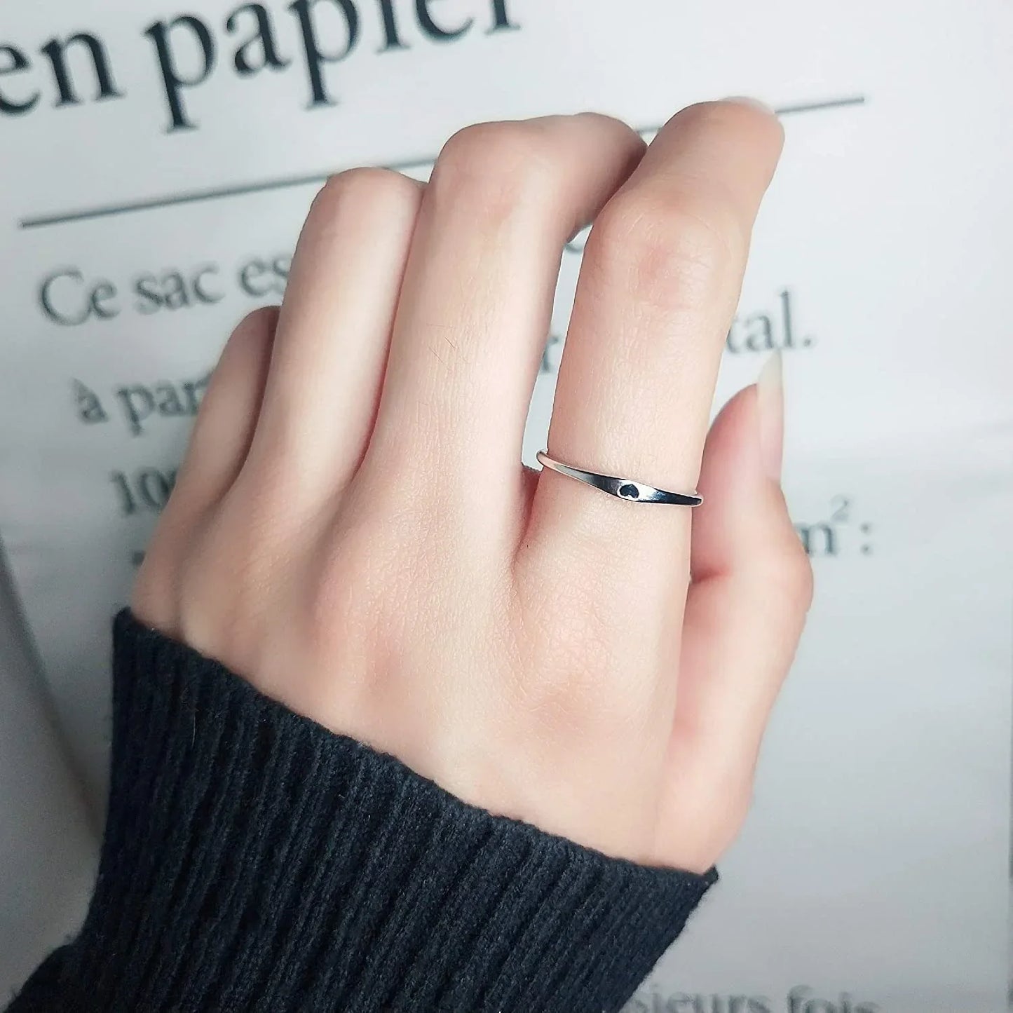 925 Sterling Silver Heart Carved Stackable Promise Ring | Sizes 6–10
