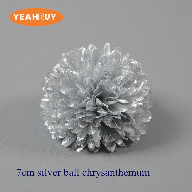 50Pcs Gold Silver Silk Flower Heads – Rose Dahlia Chrysanthemum