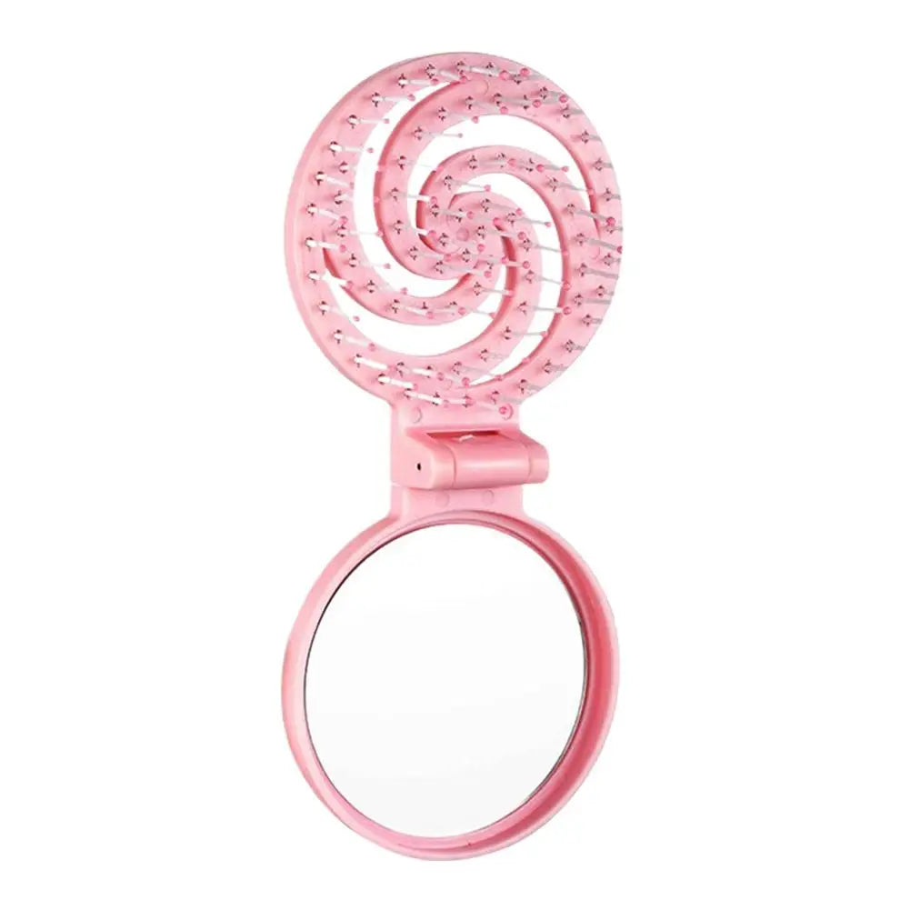 Mini Pocket Mirror Folding Comb Girl Women Portable Round Pocket Small Travel Massage Hair Brush with Mirror Styling Accessories Peaceful Pleasures Health and Wellness Pink