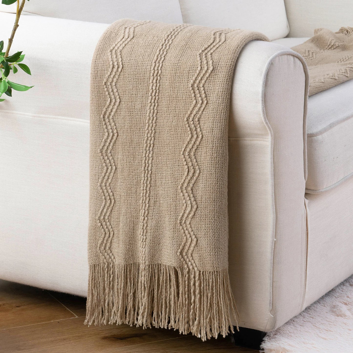 Battilo Olive Green Throw Blanket for Bed Couch Plaid Knitted Throws Cozy Lightweight Sofa Blanket for Spring Living Room Decor Peaceful Pleasures Health and Wellness Tan 127x152cm
