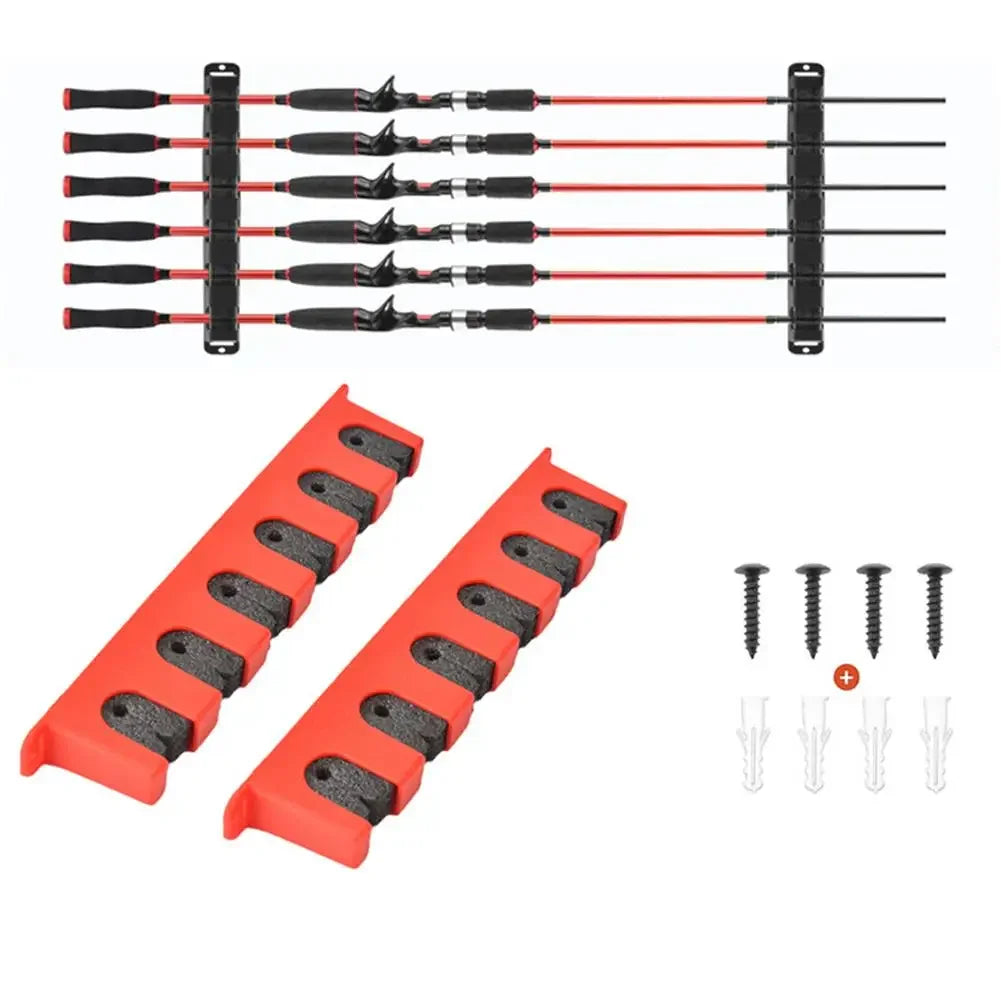 Easy-Install Fishing Rod Holder Wall Mounted Fixing Bracket for Boat Fishing Rod Holder Display Stand Fixed Frame Peaceful Pleasures Health and Wellness horizontal RED