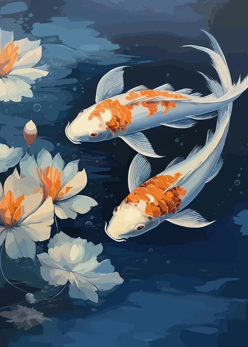 Red Koi Fish Lotus Canvas Wall Art | Good Luck Home Decor