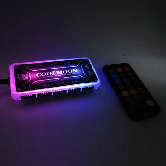 COOLMOON RGB Remote Controller DC12V 5A LED Color Intelligent Fan Controller With 10pcs 6-pin Fan Port 2pcs 4-pin Light Bar Port Peaceful Pleasures Health and Wellness Default Title