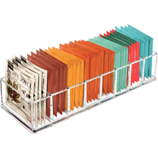 Clear Acrylic Tea Bag Organizer – 8-Slot Drawer Storage Box Kitchen Storage Organizer Peaceful Pleasures Health and Wellness