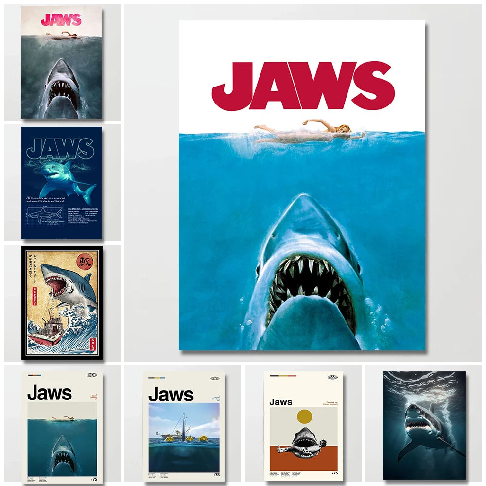 Jaws Posters Shark Canvas Painting Mordern Wall Art Picture Living Room Bedroom Home Decor American Classic Horrible Movie Peaceful Pleasures Health and Wellness