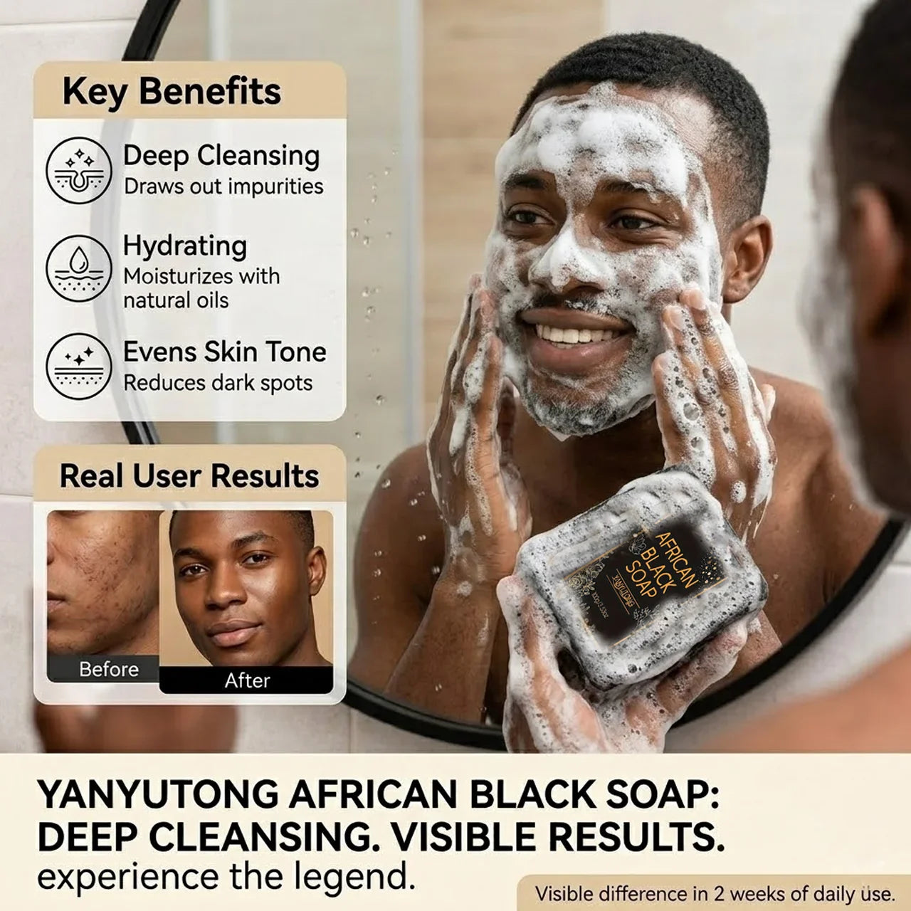 African Black Soap with Shea Butter – Deep Cleansing & Hydrating