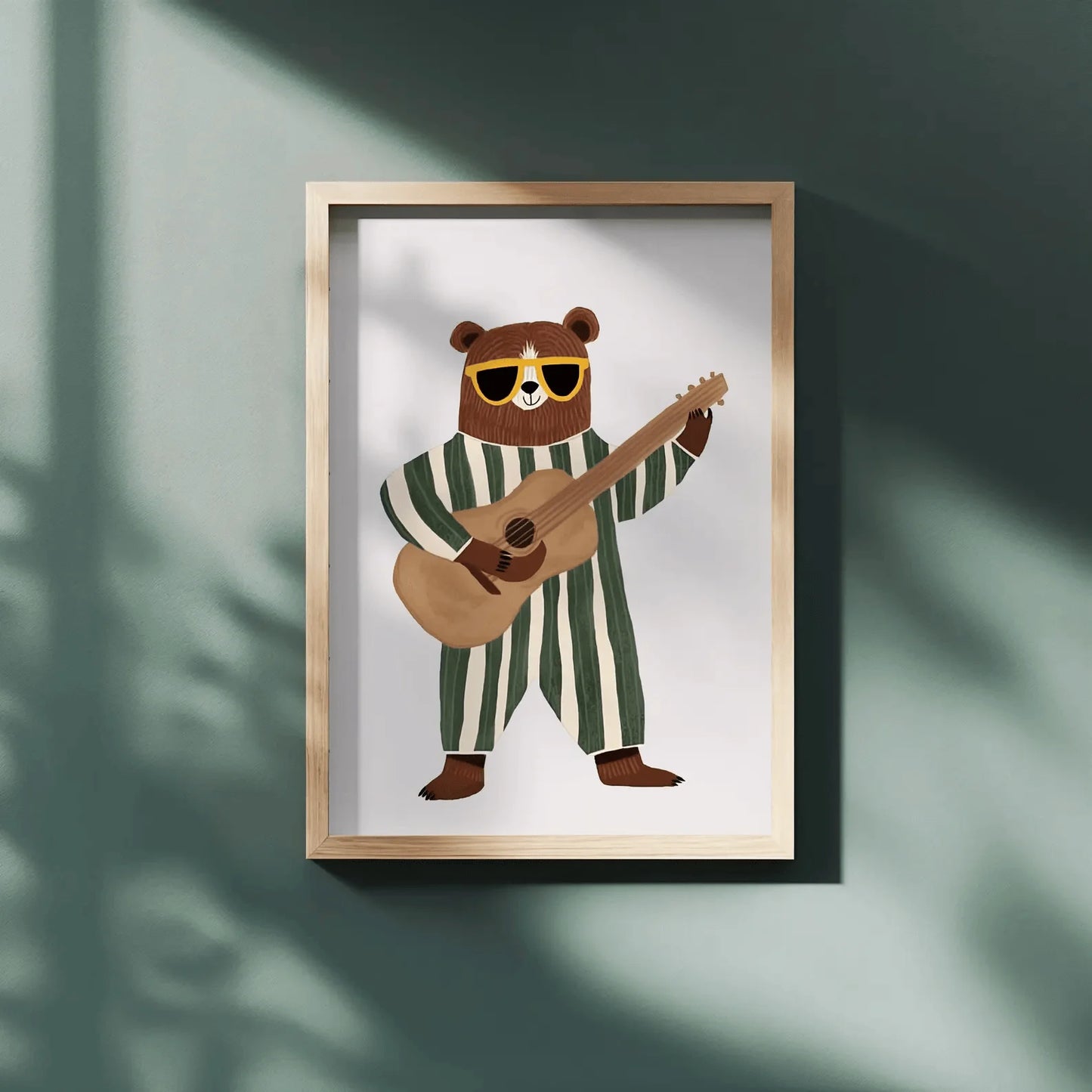 Retro Guitar Bear Canvas Wall Art | Kids Musical Nursery Decor