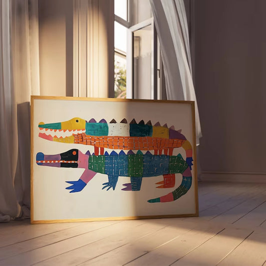 Colorful Jungle Crocodile Canvas Wall Art Print | Home Decor Canvas Wall Art Peaceful Pleasures Health and Wellness G5437 30x40cm Black Framed