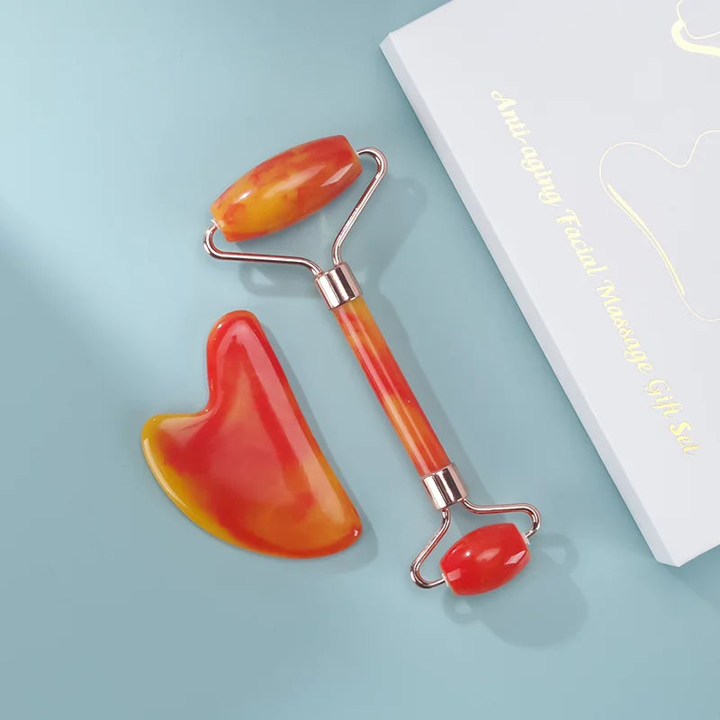 Gua Sha Facial Massage Set – Face Roller & Scraping Board