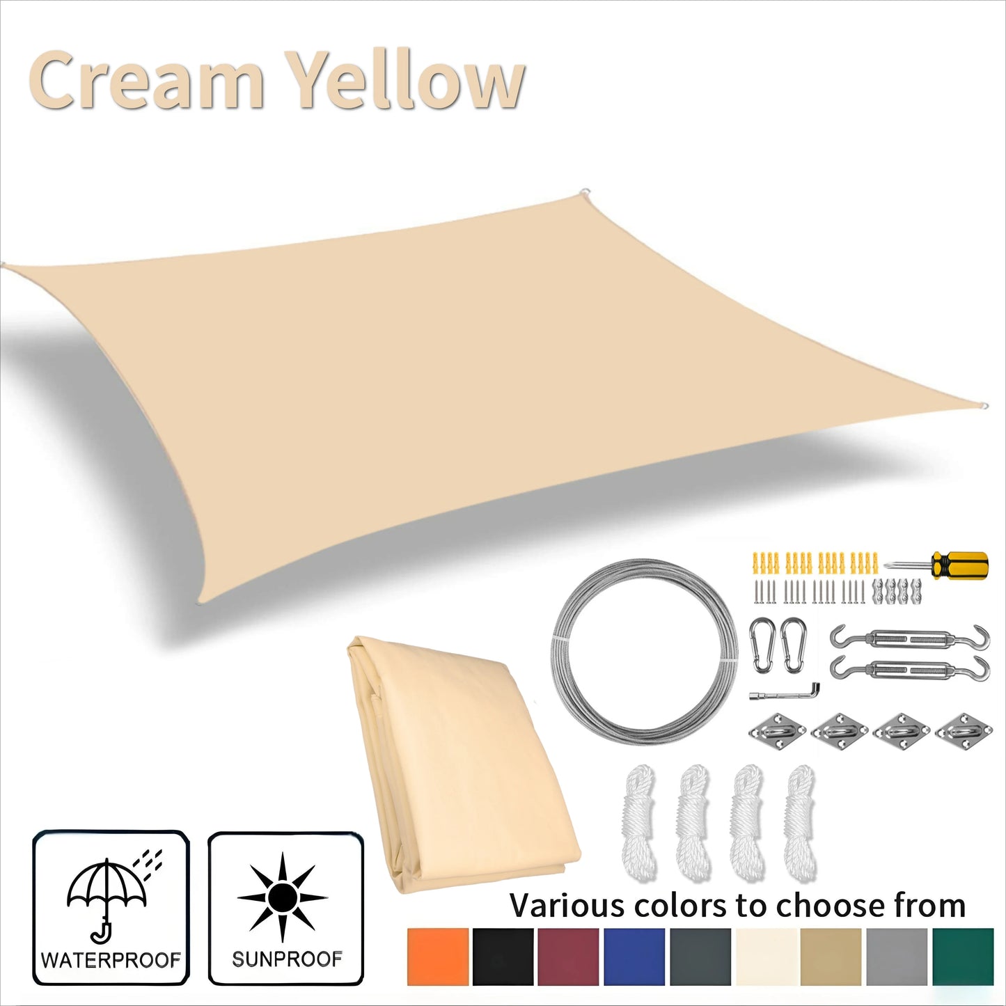 Waterproof Rectangle Sun Shade Sail – 98% UV Block Canopy