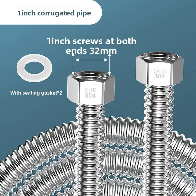 Stainless Steel Corrugated Water Pipe Hose G1/2" G3/4" G1" 20–200cm