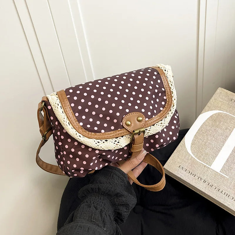 New Korean Style Polka Dot Women's Shoulder Crossbody Canvas Bag Fashionable & Exquisite Small Purse for Girls Fashion Versatile Peaceful Pleasures Health and Wellness Red