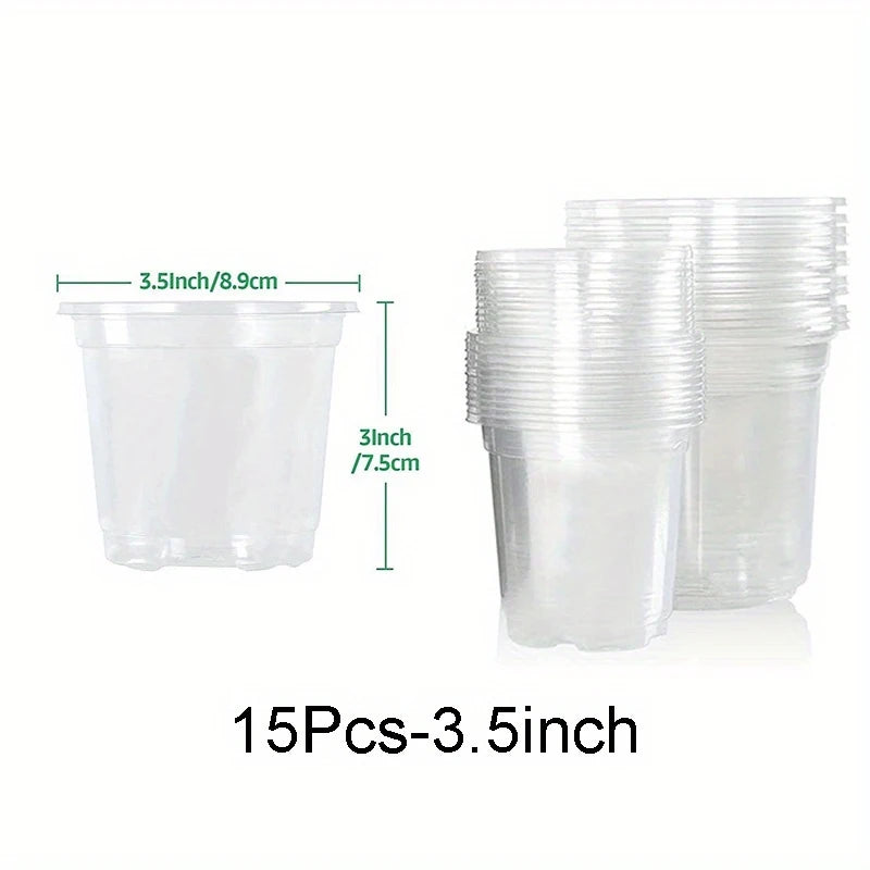 Clear Nursery Pots with Drainage Holes – Transparent Variety Pack Nursery Planter Pots Peaceful Pleasures Health and Wellness 15Pcs-3.5inch