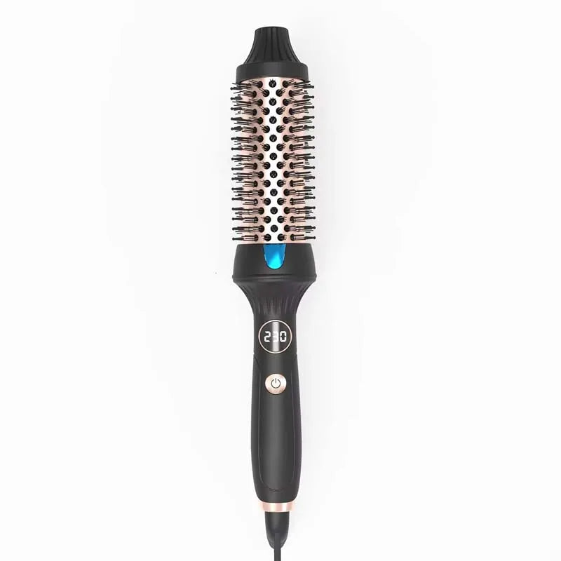 Hot Heated Curling Brush Ceramic Tourmaline Negative Iron Hot Comb Fast Heating Household Ionic Curling Brush Peaceful Pleasures Health and Wellness black EU