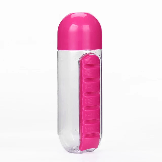 2-in-1 Sports Water Bottle & 7-Day Pill Organizer – 600ml BPA-Free