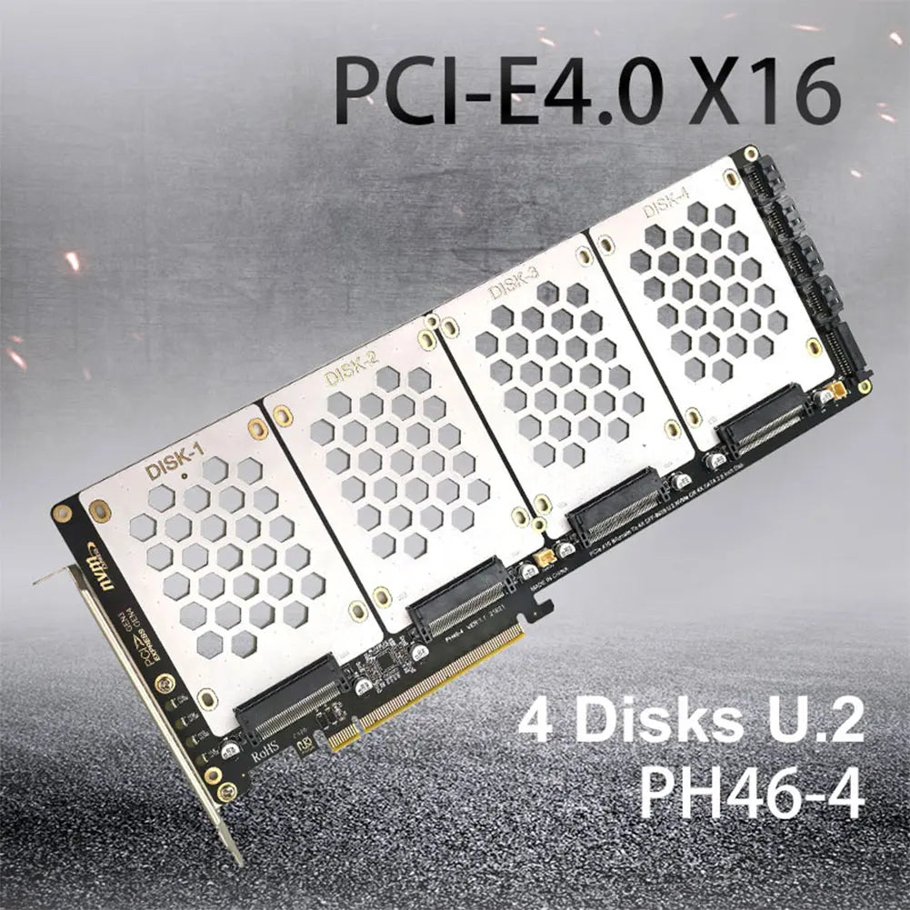 4-Port PCI-E 4.0 16X 2.5Inch SATA Adapter Card Motherboard Support PCIe X4x4x4x4 Bifurcation U.2 To PCIe Card for PC Peaceful Pleasures Health and Wellness