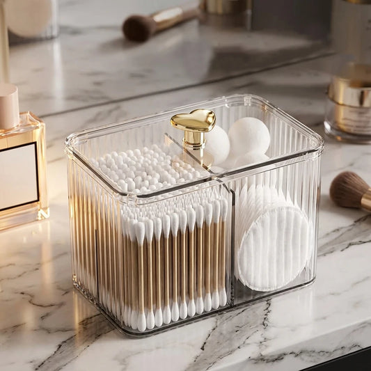 Q-Tips Holder & Bathroom Organizer – 3-Grid Apothecary Jar for Cotton Balls & Swabs Peaceful Pleasures Health and Wellness
