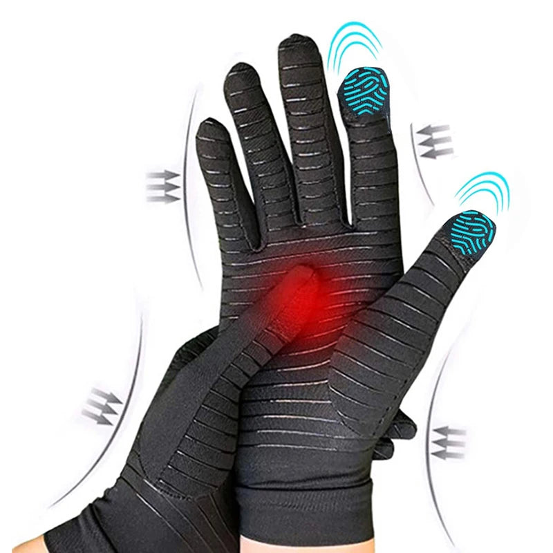 Relieve Hand Pain & Inflammation Instantly with 1 Pair of Copper Arthritis Gloves with Touchscreen - For Women & Men Peaceful Pleasures Health and Wellness black M