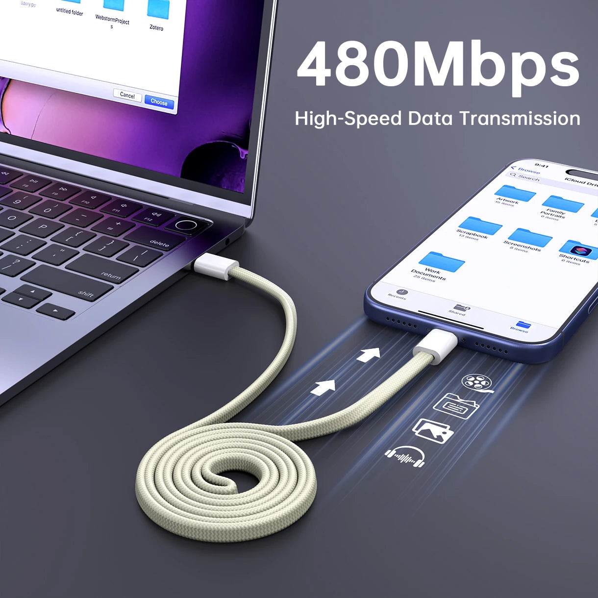 100W USB-C Magnetic Fast Charging Cable | 480Mbps Data