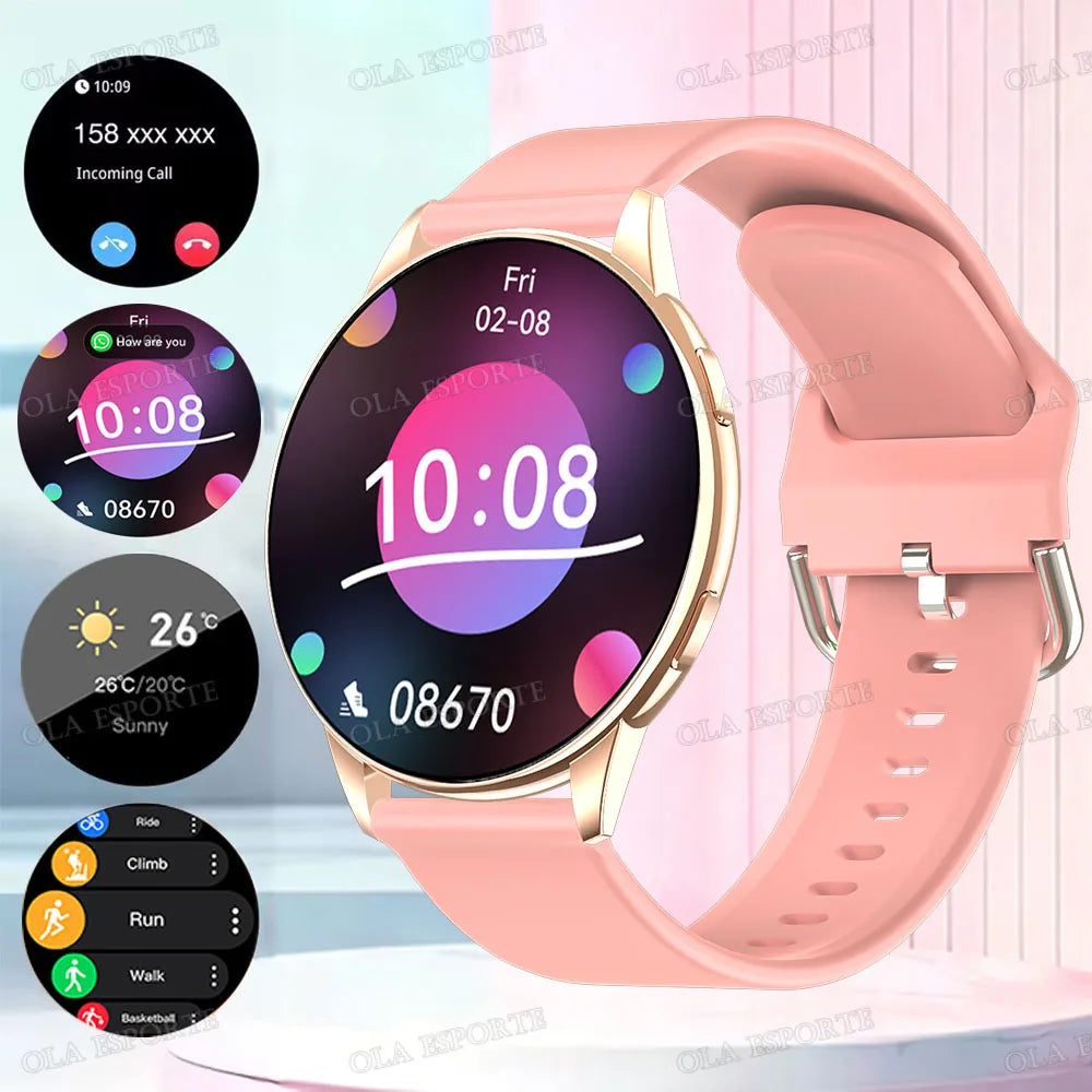 Smart watch with full touch screen, call, message reminder, music control and other functions, compatible with iPhone/android Peaceful Pleasures Health and Wellness Gold