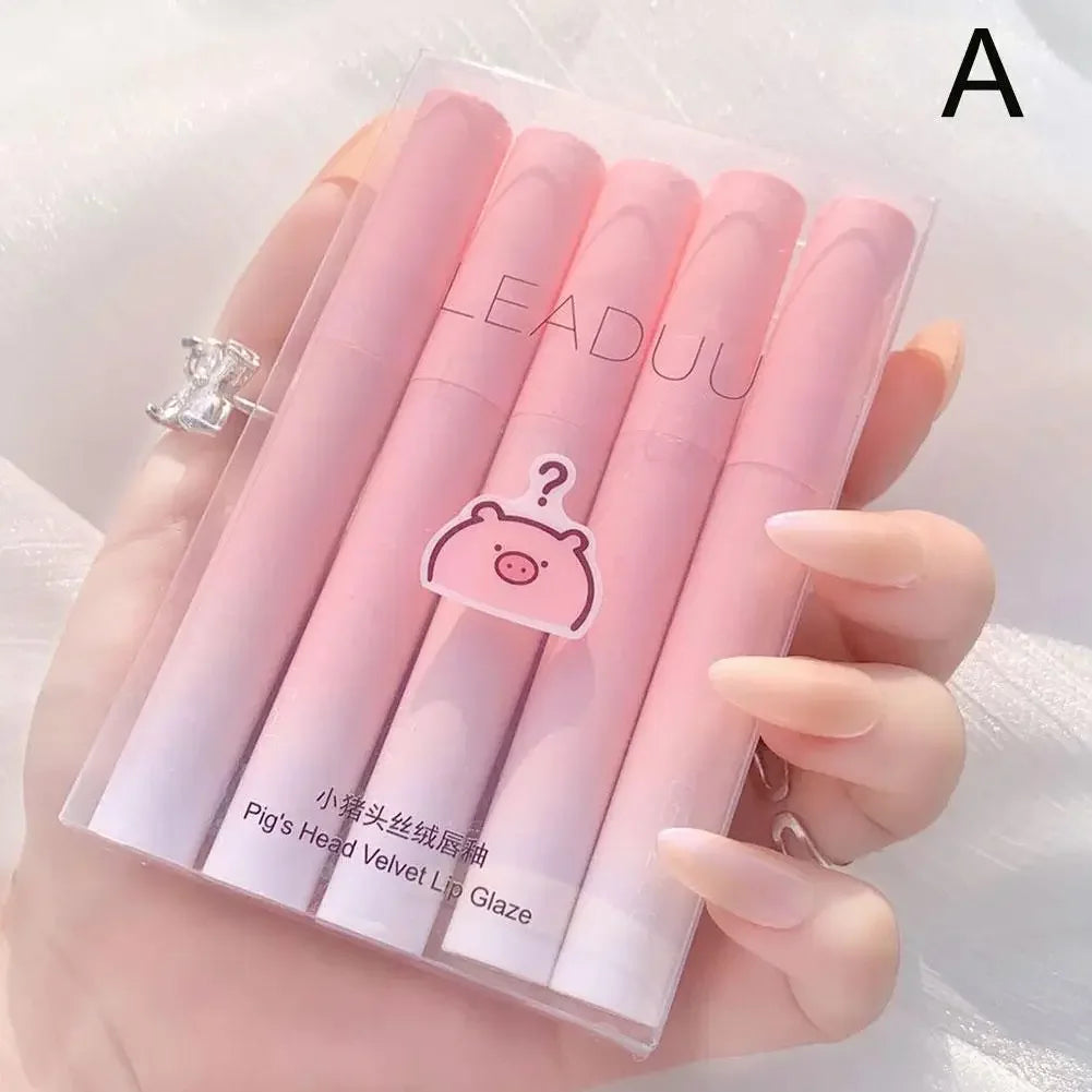 5 Colors/kits Matte Lipstick Set Long Lasting Waterproof Non-Stick Cup Lip Glaze Not Easy To Fade Cute Lip Tint Cosmetic Makeup Peaceful Pleasures Health and Wellness 01