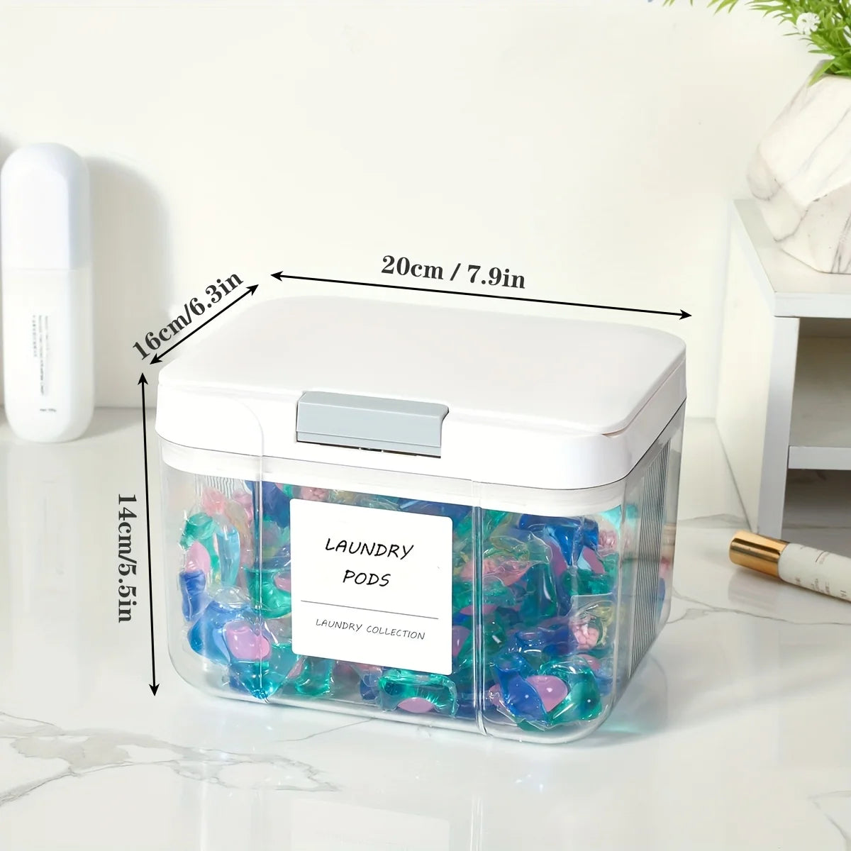 Laundry Pod Holder with Lid – Sealed Auto Pop-Up Large Capacity Organizer Box