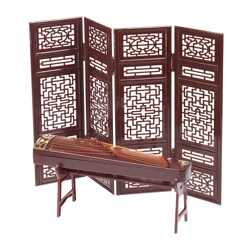 Dollhouse Miniature Folding Screen Guzheng Fan Ornaments 1:12
