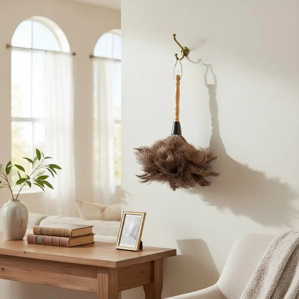 Premium Ostrich Feather Duster with Solid Wood Handle Anti-Static Dust Removal Tool for Home Furniture Cleaning Performance Prop Peaceful Pleasures Health and Wellness