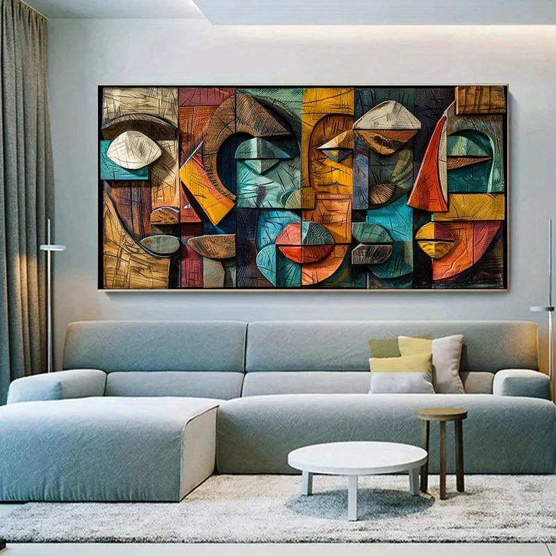 Modern Abstract Geometry Canvas Art Print, Frameless Oil Painting, Abstract Geometric Art Textured Canvas Print, Wall Art Decor Peaceful Pleasures Health and Wellness
