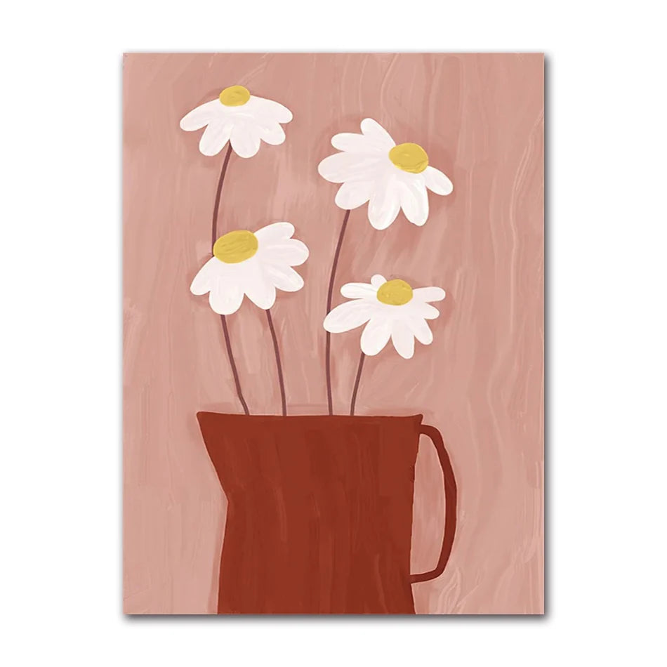 Boho Daisy Sunflower Fruits Canvas Wall Art – Kids Room Decor