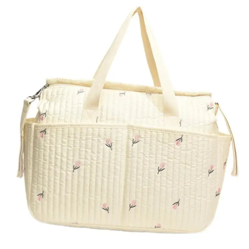 Floral & Bear Embroidery Baby Diaper Bag – Stylish Mom Handbag