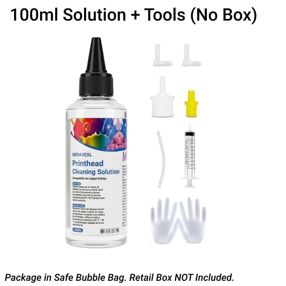 MIRAVEXL 100ml Printhead Cleaning Kit Liquid Solution for HP Epson Canon Brother Inkjet Printer Head Unclog Cleaner Repair Tool Peaceful Pleasures Health and Wellness Solution and Tools