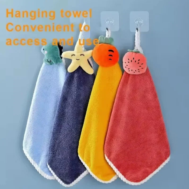 Coral Fleece Hangable Thicken Towel CartoonTowel Cute Absorbent Hand Towels Cleaning Cloth Rag Handkerchief Peaceful Pleasures Health and Wellness