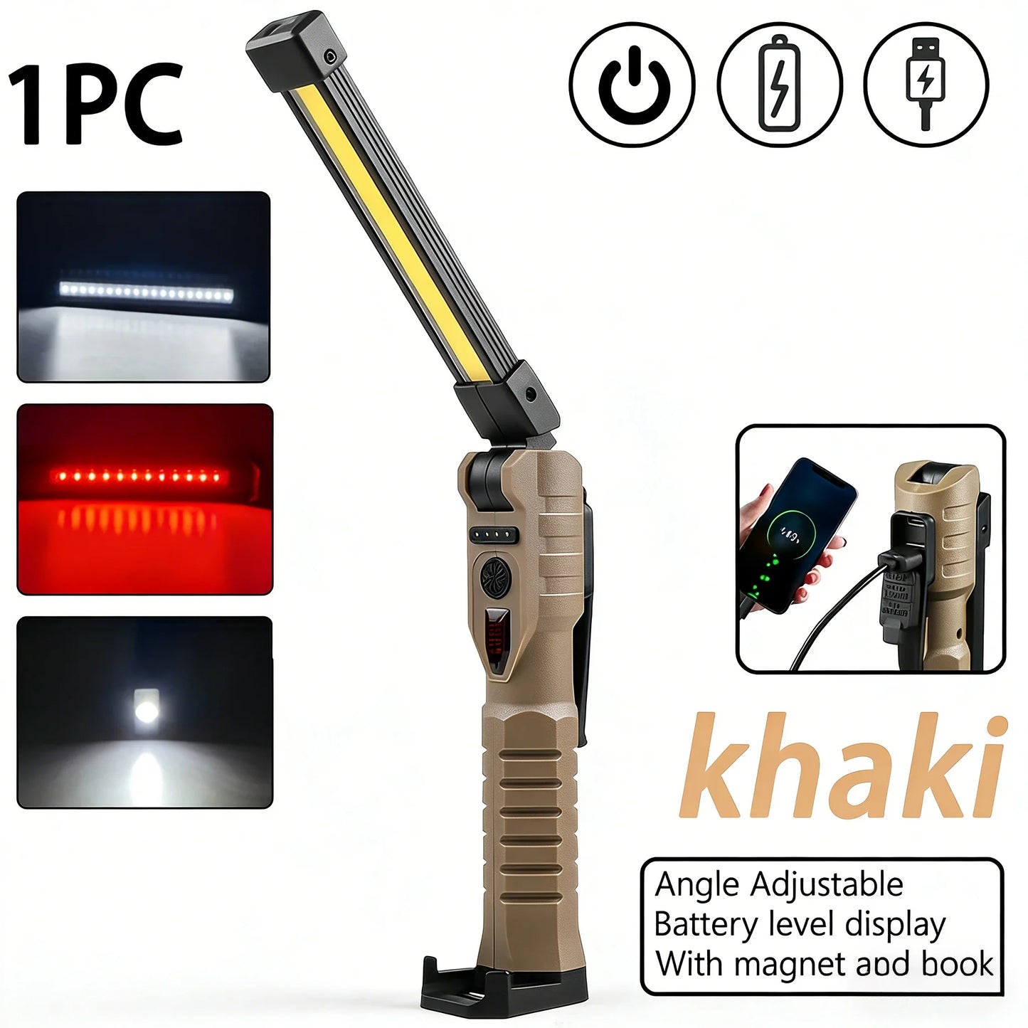Folding COB XPE LED Work Light – Rechargeable Torch & Flashlight