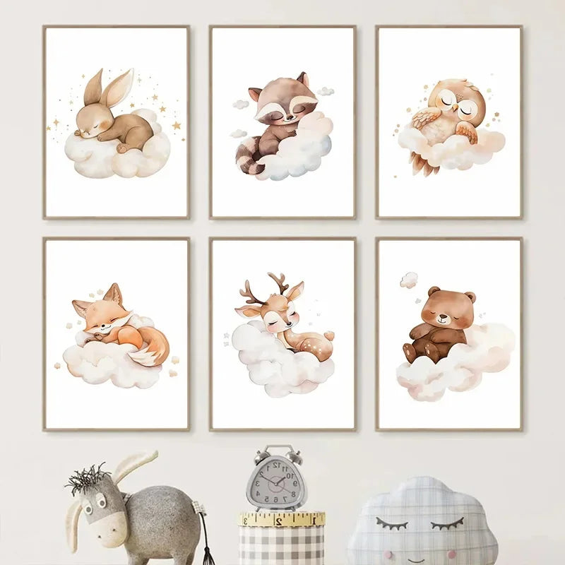 Cute Animal Canvas Wall Art for Kids Bedroom & Nursery