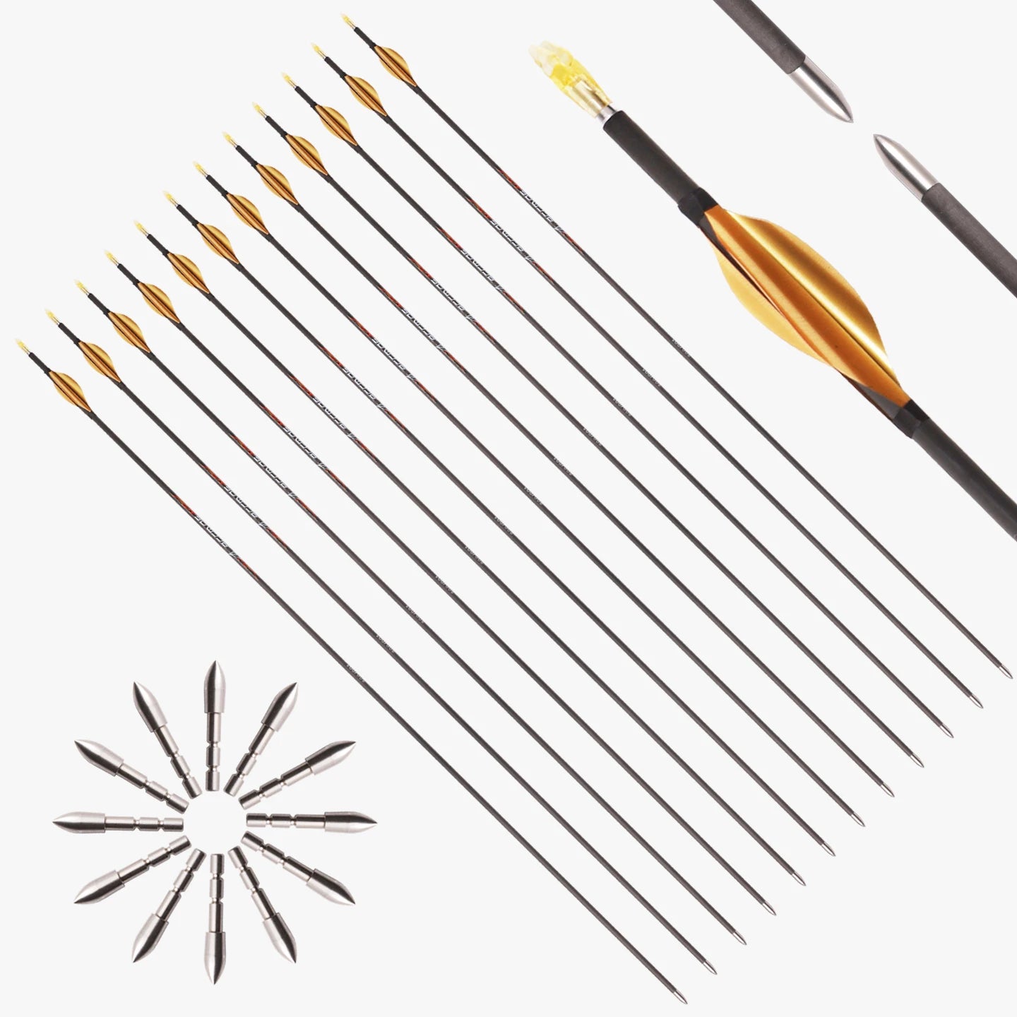 Golden Spin Feather Arrow Pure Carbon ID4 2 Spine 300-1800 Shaft