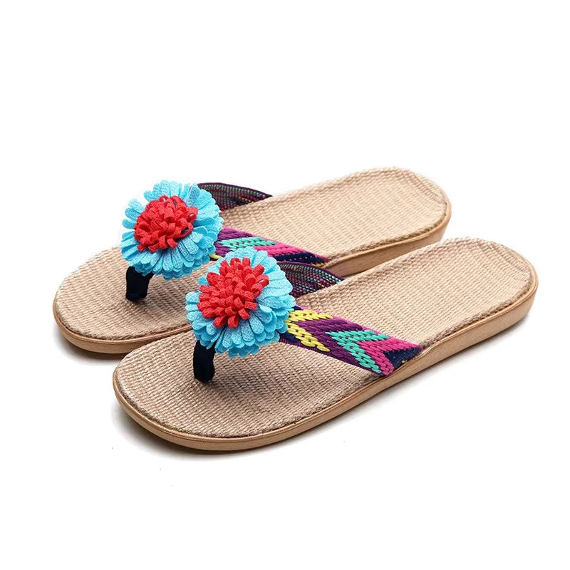 Men's Linen Flip Flops Striped EVA Non-Slip Beach Sandals