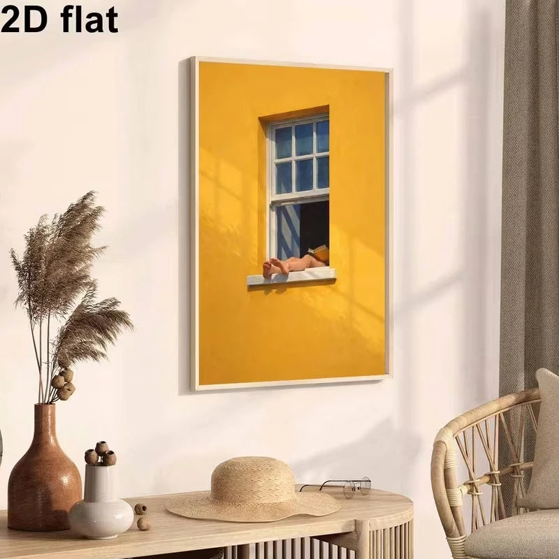 Modern Relaxing Summer Reading By Window With Yellow Wall Art Print Canvas Painting Poster Picture For Bedroom Home Decor Peaceful Pleasures Health and Wellness