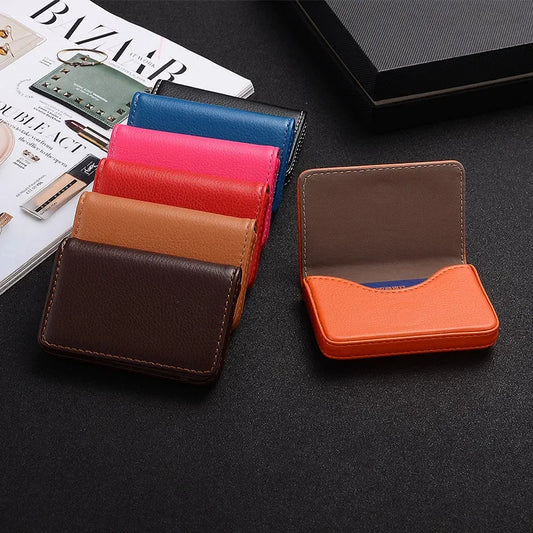 PU Leather Business Card Holder Magnetic Buckle Slim Pocket Name Peaceful Pleasures Health and Wellness